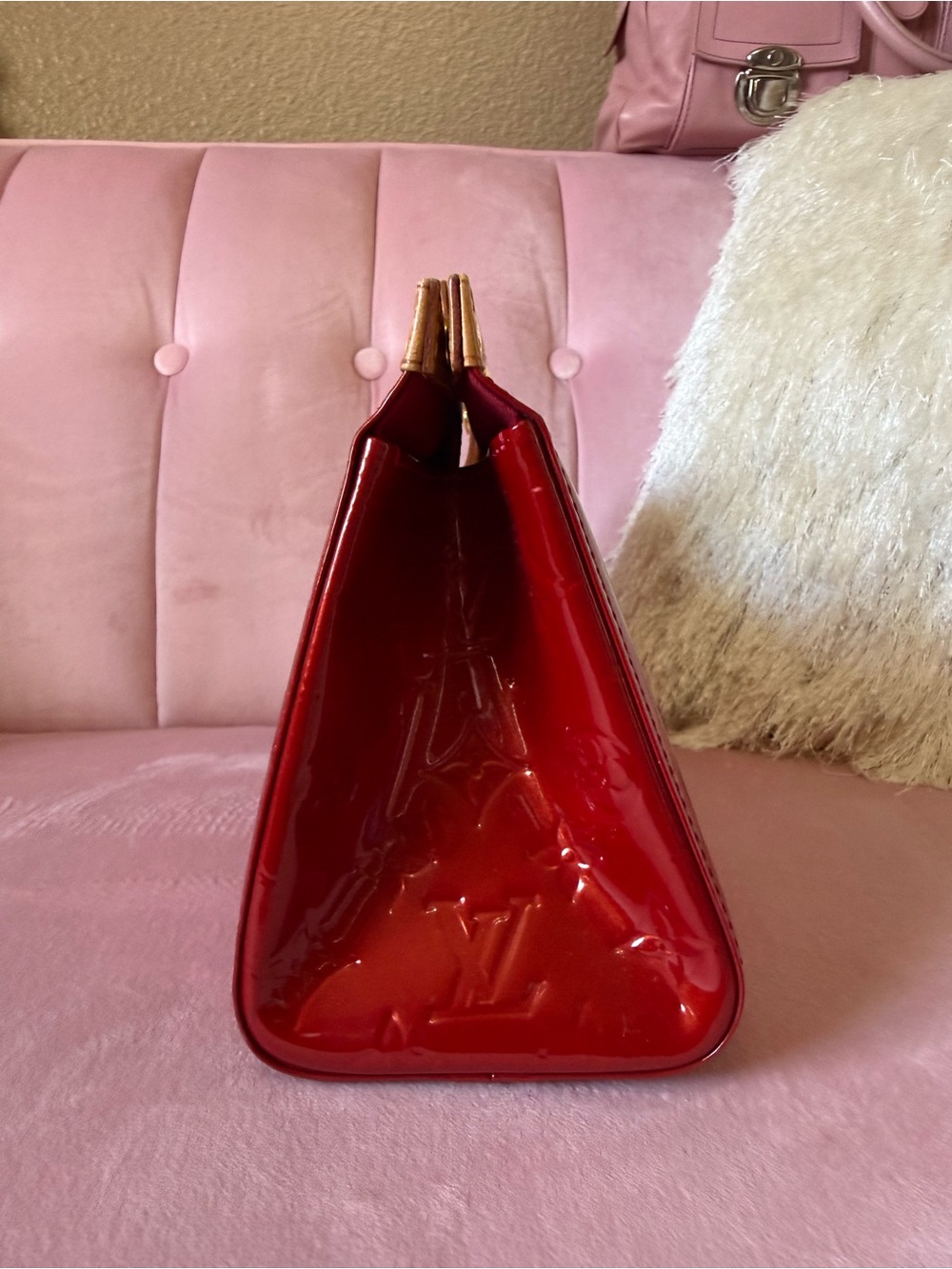 💯Auth! Louis Vuitton Roxbury Red Vernis Leather w Vachetta Trim & Gold Hardware - Picture 3 of 16